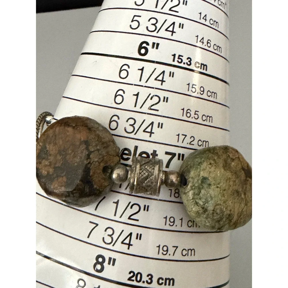 Chunky Stone Bracelet 7 in Brown Green  Boho Toggle Clasp